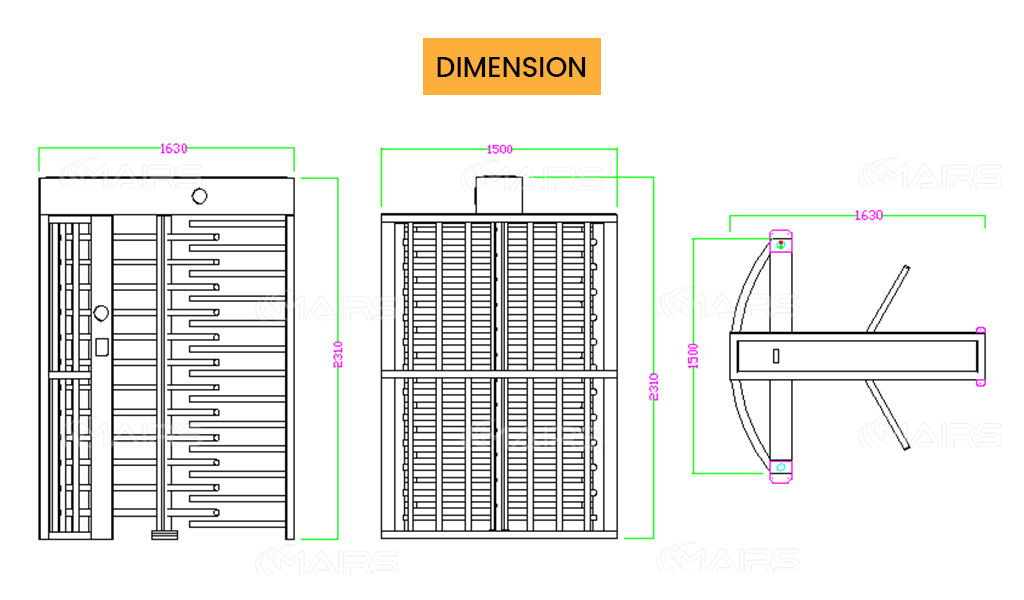 full height turnstile gate dimension MT402