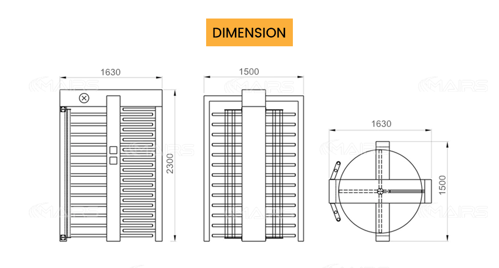 full height turnstile gate dimension MT403