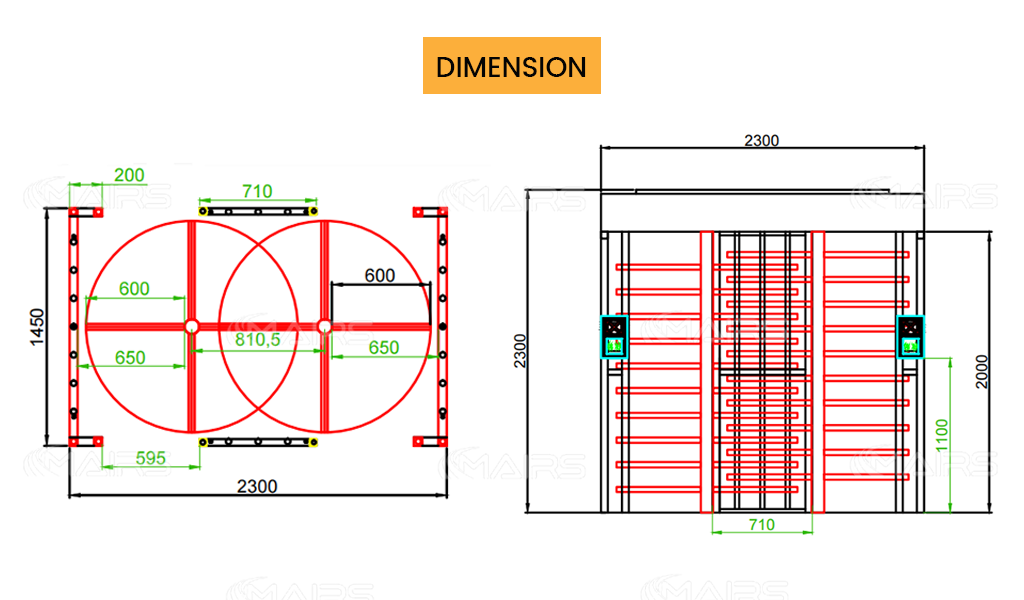 full height turnstile gate dimension MT404 1