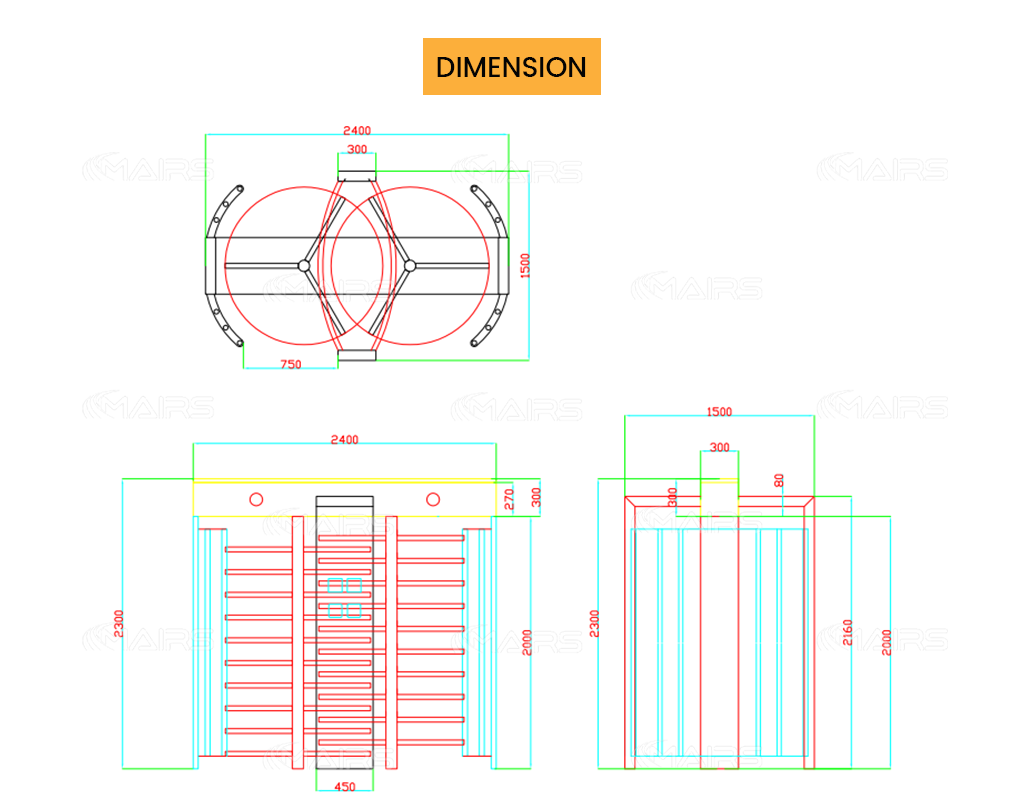 full height turnstile gate dimensions MT403 2