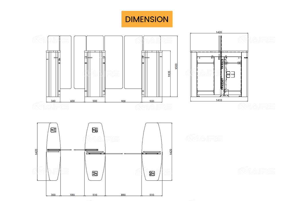 sliding turnstile gate dimensions MT247