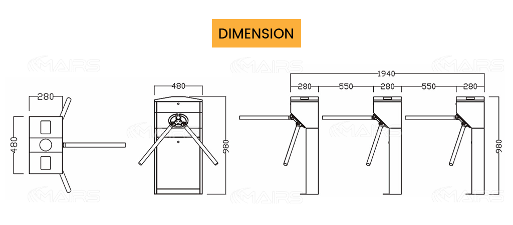 turnstile gate dimensions MT113 2