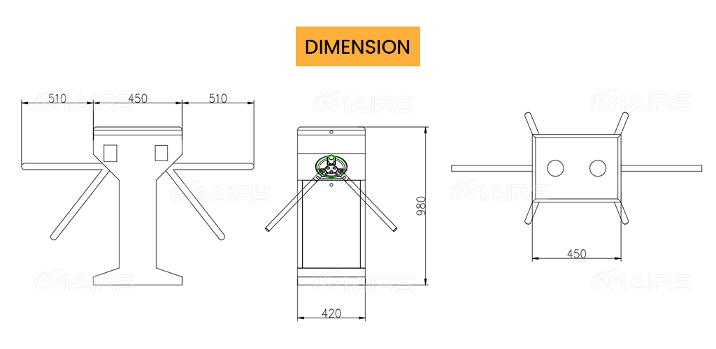 turnstile gate dimensions MT113 D
