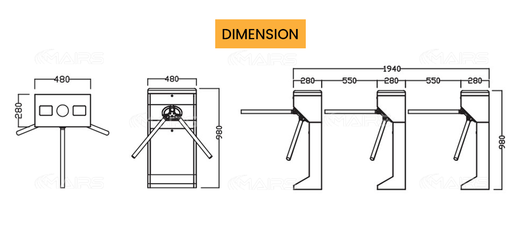 turnstile gate dimensions MT113