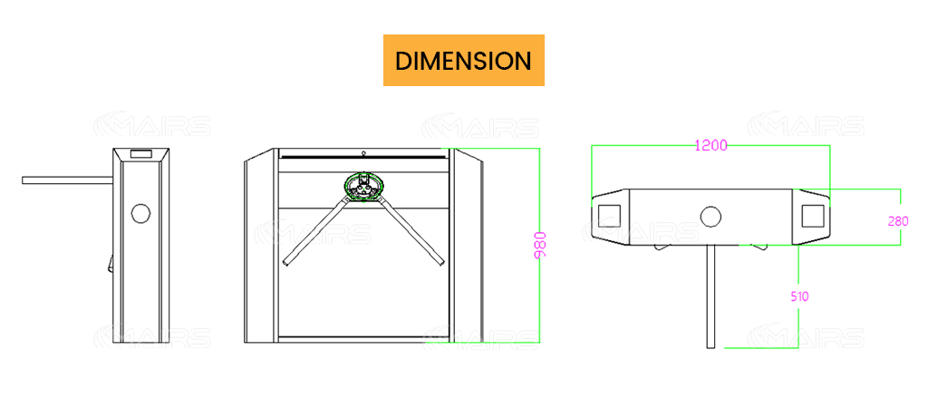 turnstile gate dimensions MT121