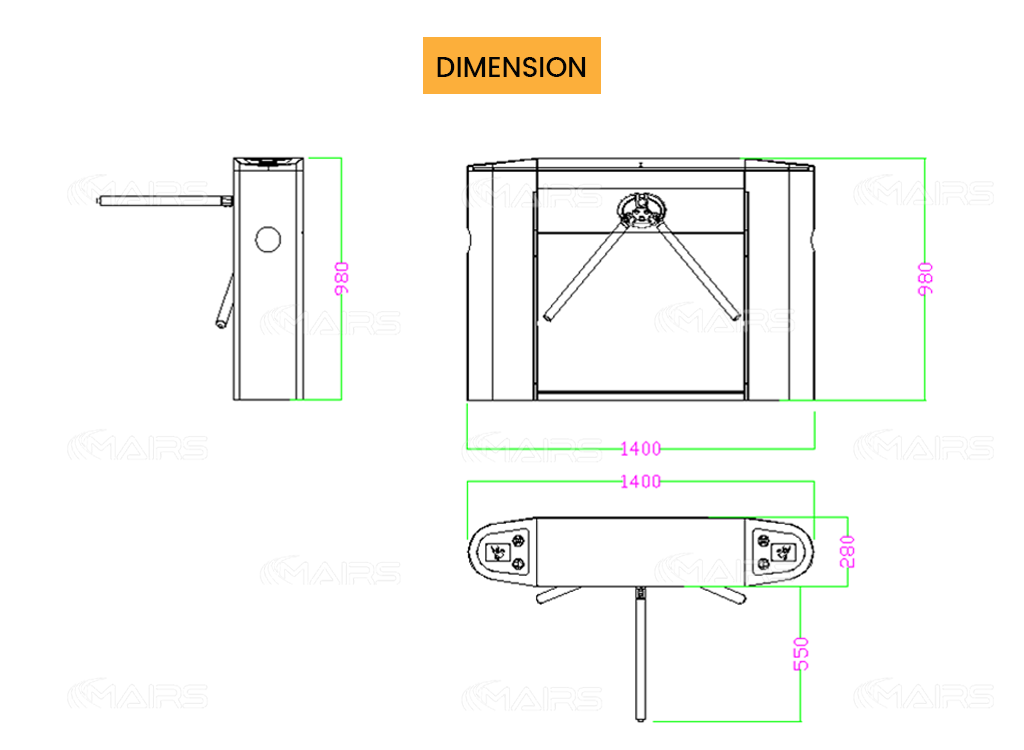 turnstile gate dimensions MT141
