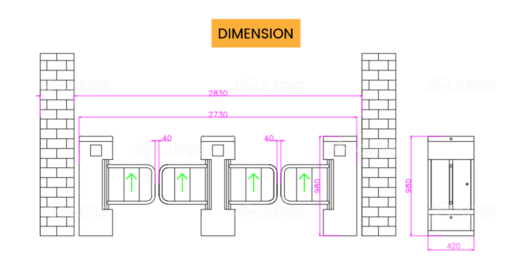 turnstile gate dimensions MT312