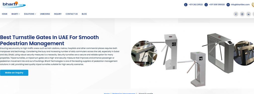 Tripod turnstile with face recognition RFID system supplied by turnstile supplier in UAE
