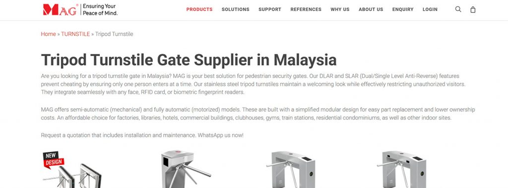 Tripod turnstile from trusted turnstile supplier in Malaysia with RFID face recognition access system
